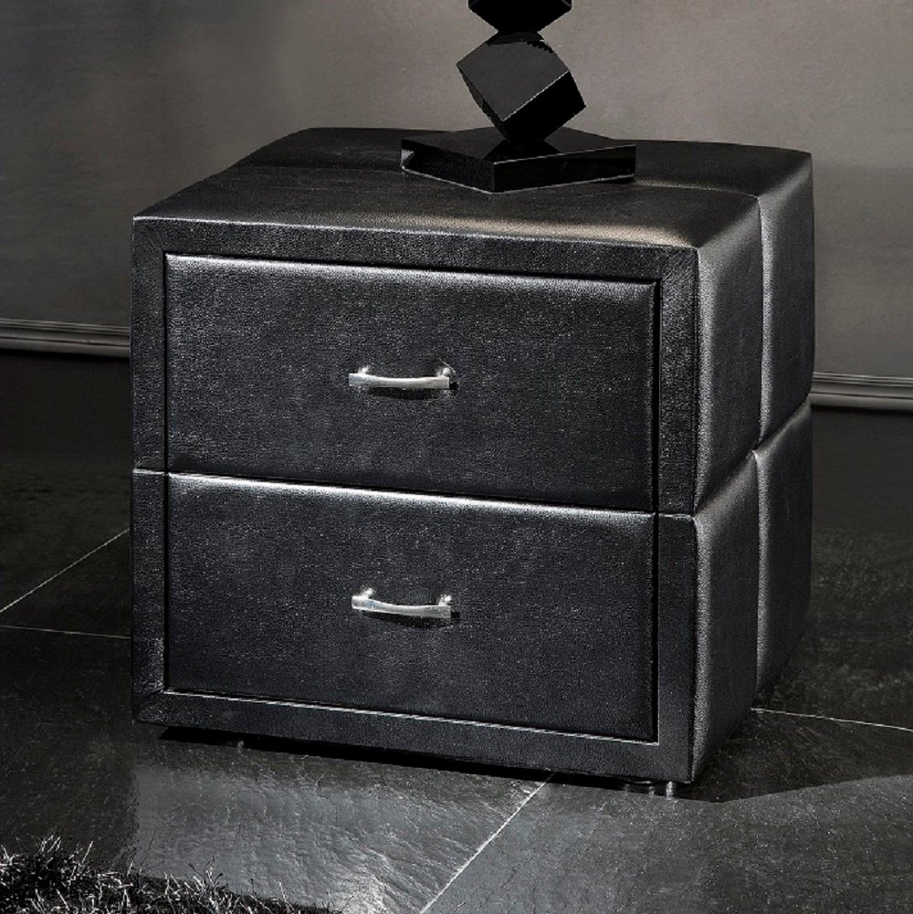 Vespa Contemporary 2 Drawer Black Faux Leather Bedside Drawers